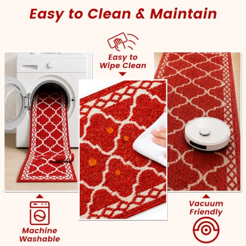 3 Piece Kitchen Rugs, Non Slip Waterproof Mats for Home(Red) - color: Red, size: 3-SET