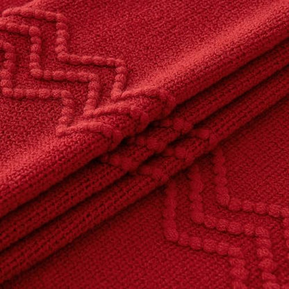 MIULEE Christmas Red Knitted Boho Throw Blanket for Couch 50"x60" - color: Christmas Red, size: 50" x 60"