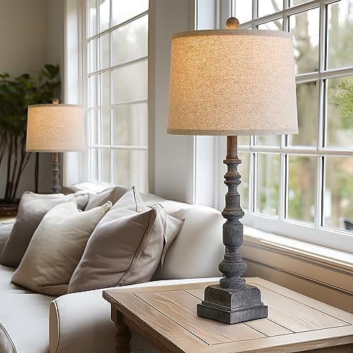 Oneach 27.75" Farmhouse Table Lamps Set of 2 for Living Room, USB A+C Port - color: Gray