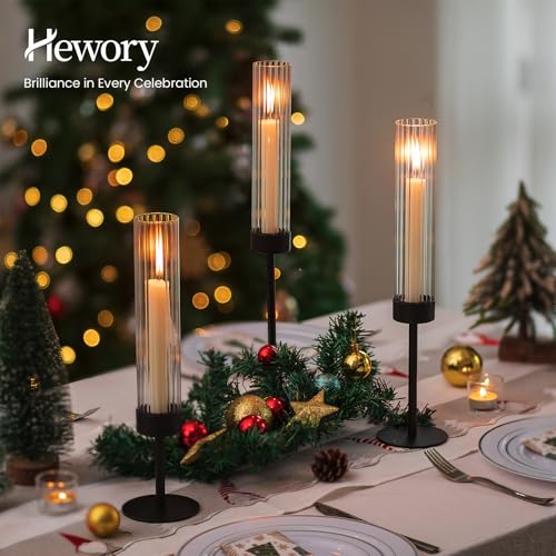 Hewory Black Taper Candle Holders: Candlestick Holders Set of 6 Hurricane Glass Tall Candle Holder for Candlesticks Candle Sticks Holder Decor for Table Centerpiece Wedding Party Christmas Decorations - color: Black, size: 6PCS
