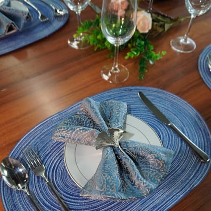 WAZAIGUR Oval Placemats Set of 4, Woven Braided, 18 x 12 Inch, Blue ＆ White - color: Blue and White, size: set of 4