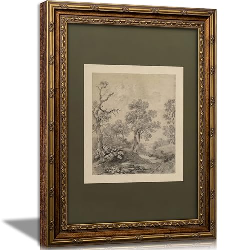 Vintage Framed Canvas Wall Art Tree Forest Landscape Wall Decor Green Gray Tree Natural Sketch Picture Rustic Farmhouse Poster Artwork for Living Room Bedroom Bathroom 9x11 inch Ready to Hang - color: Tree, size: 9"L x 11"W