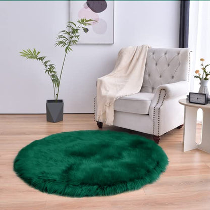 Emerald Green Faux Fur Sheepskin Round Rug 4x4 ft, Fluffy Shag Circle Rug - color: Emerald Green, size: 4' x 4' (Round)