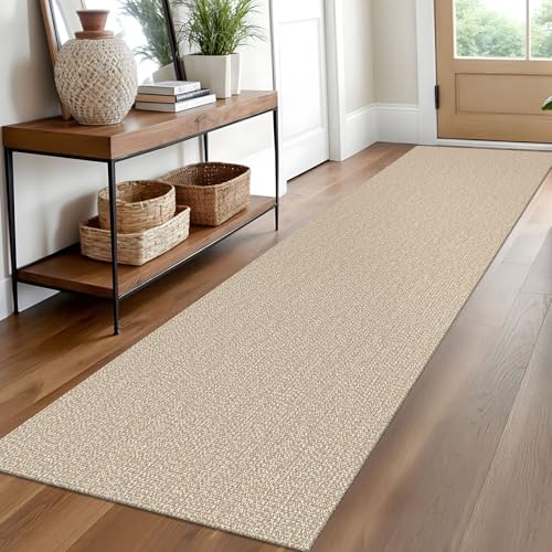 EARTHALL Washable Runner Rug 2x10 Ft Non Slip Runners for Hallways Long Cotton Rubber Backed Kitchen Runner Braided Indoor Floor Carpet Runners for Entryway, Hallway, Kitchen, Send/Beige - color: Sand/Beige, size: 2' x 10' (Rectangular)