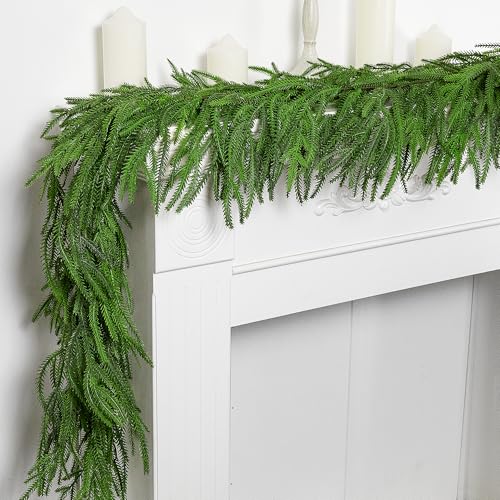 2 Pcs Christmas Norfolk Pine Garland, 6 Ft Dense Norfolk Pine Realistic Touch Garland, Artificial Pines Greenery Garlands for Christmas Holiday Mantle Fireplace Table Home Decor - size: 2 Pcs