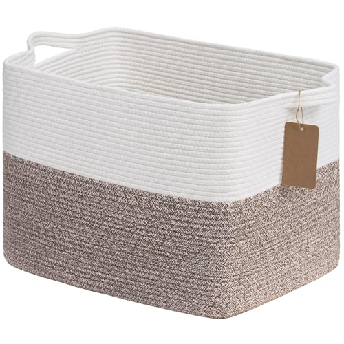 Goodpick 50L Large Woven Rope Storage Basket, Rectangle, Brown - color: Brown, size: 18"L x 14"W x 12"H