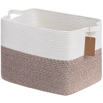 Goodpick 50L Large Woven Rope Storage Basket, Rectangle, Brown - color: Brown, size: 18"L x 14"W x 12"H