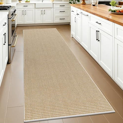 HEBE Washable Runner Rug 2'x6', Non Slip Low-Pile Hallway Rugs Runner - color: Beige/White, size: 2' x 6' (Rectangular)