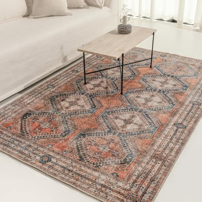 Knot Tangelo 5' x 8' Orange & Blue Area Rug - Persian-Inspired Design - size: 5' x 8' (Rectangular)