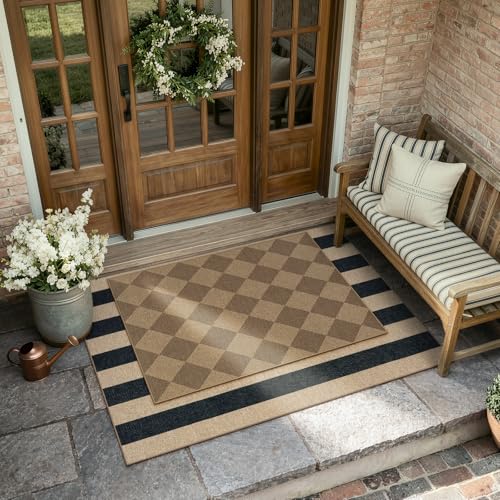 Lahome Checkered Easy Jute Front Door Mat, 2x3 Entryway Outdoor Rug - color: Nature/Checkerboard -2, size: 2' x 3' (Rectangular)