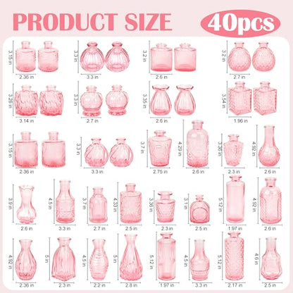 Glass Bud Vases in Bulk Small Mini Pink Vase for Flowers 17pc - color: Pink