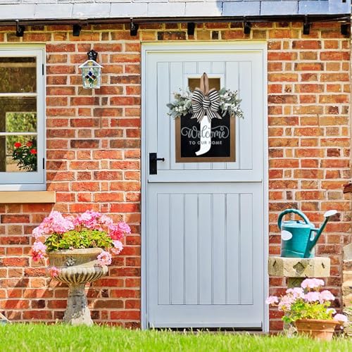 Last Name Year Round Front Door Wreath Front Porch Decoration 26 Letter Welcome Sign with Eucalyptus Garland and Bow Spring Wreaths for Front Door Outside Hanger Garland（J） - color: J