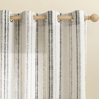 MYSKY HOME Grey Striped Linen Curtains for Bedroom 63 Inches 2 Panels - color: Grey, size: 52"W x 63"L (Pack of 2)