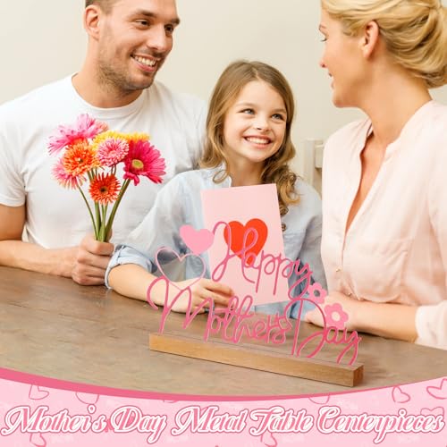 Yaocom 9.84 Inch Metal Mother's Day Table Decoration Happy Mother's Day Letter Sign Mom Tiered Tray Decor with Wooden Base Freestanding Word Sign for Home Tabletop Centerpiece Mantel Shelf Fireplace - style: Mother's Day