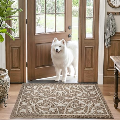 DEXI Front Door Mat Indoor Entryway 32x48 Inside Entrance Doormat Brown - color: Floral Brown, size: 32" X 48" (Rectangular)