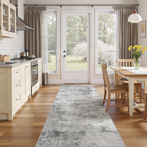 DMOYEST 3x10 Washable Runner Rug for Hallway Abstract Soft Carpet Runner - color: Grey Blue, size: 3' x 10' (Runner)