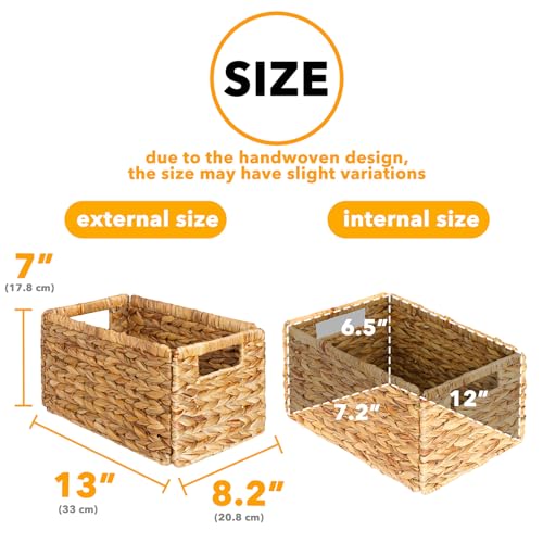 SpaceAid 6 Pack Wicker Basket, Storage Baskets for Organizing, Woven Rattan Basket with Handles for Shelves, Water Hyacinth Large Cube Organizer Storage Bin, 13x8.2x7 inch, Natural - size: 6-Pack, 13x8.2x7in