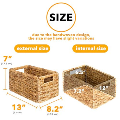 SpaceAid 6 Pack Wicker Basket, Storage Baskets for Organizing, Woven Rattan Basket with Handles for Shelves, Water Hyacinth Large Cube Organizer Storage Bin, 13x8.2x7 inch, Natural - size: 6-Pack, 13x8.2x7in