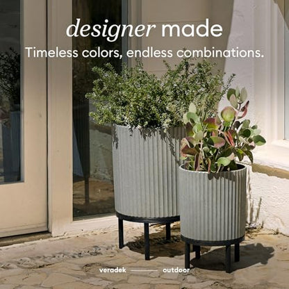 Veradek Demi Series Raised Planter - Round Planter with Stand - color: Gray/Black, size: 16 inch - 2 Pack