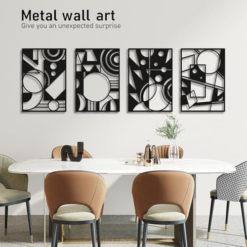 Bakovity Black Abstract Wall Art, Metal Art Wall Decor, Large Geometry Art, Modern 3D Abstract Wall Sculptures for Bedroom Bathroom Living Room (4 Pack, 16 x 11 in) - color: Black Geometry, size: Size M 16 x 11 inches