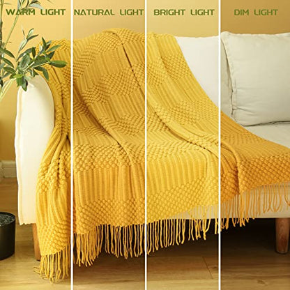 Blagic Soft Knitted Throw Blanket for Couch and Bed,Yellow,50"x60" - color: K-yellow, size: 50 × 60 in