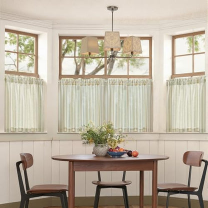 jinchan Linen Striped Tier Curtains for Kitchen Windows Farmhouse - color: Striped Green | on Beige, size: 26"W x 24"L (Pack of 2)