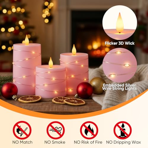 Raycare Pink Battery Operated Flameless LED Pillar Candle with Remote Timer - color: 3pcs-Pink