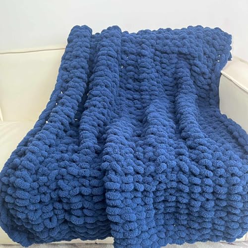 Soft Chunky Knit Throw Blanket for Couch, Cozy Warm Knitted Blankets - color: Navy Blue, size: 48"x71"(Large Size Throw)
