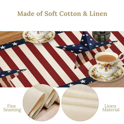 4th of July Table Runner, Patriotic Independence Day American Stars Stripes Flag Print Table Runner for Farmhouse Kitchen Dining Holiday Birthday Party, 13x36inch - color: 4th of July-4, size: W13"x L36"