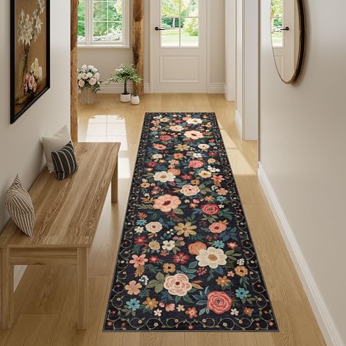 DUKINO 2x7 Runner Rug for Hallway, Washable Runner Rug Non Slip, Black - color: Black, size: 2' x 7' (Rectangular)