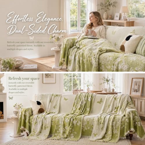Couch Blanket Cover Chenille Sofa Slipcover Green Butterfly - color: Green Butterfly, size: 71"x 150"