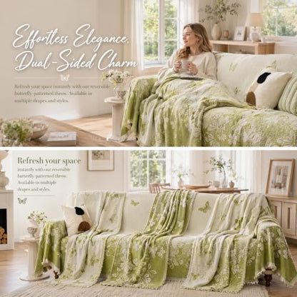 Couch Blanket Cover Chenille Sofa Slipcover Green Butterfly - color: Green Butterfly, size: 71"x 150"