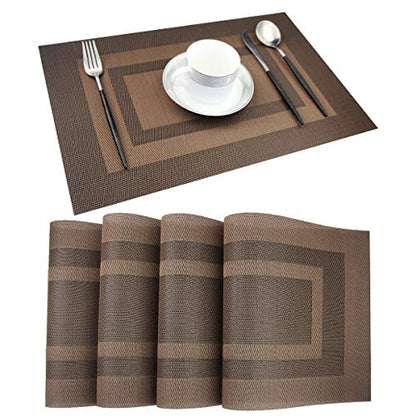 PIGCHCY Durable Plastic Placemats - Heat Resistant, Washable Woven Table Mats - Set of 4 (Coffee Brown) - color: Box: Brown Coffee, size: 4 Placemats
