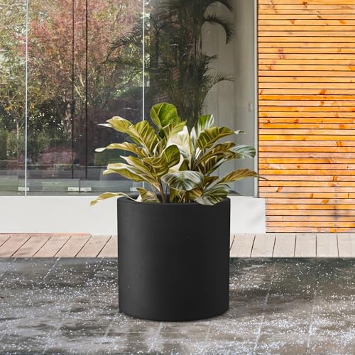 Kante Black Concrete Planter 9.8" Tall All-Weather Round Small Pot - color: Black, size: 9.8" Dia