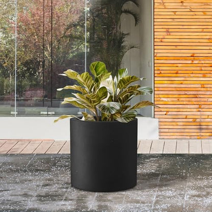 Kante Black Concrete Planter 9.8" Tall All-Weather Round Small Pot - color: Black, size: 9.8" Dia