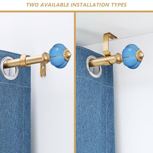 Ceramic Curtain Rods for Windows 18 to 55 Inch 1 Inch Adjustable - color: Gold Blue, size: 18"-55"