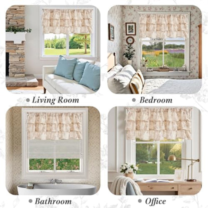 jinchan Alisa Ruffled Floral Valance Curtain 18 Inch 1 Panel Taupe on Linen - color: Alisa Taupe on Linen