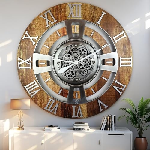 ImprovingLife The Gears Clock Real Moving Gear Wall Clock England Line (Vintage Brown, 36 inches (90 cm)) - color: Vintage Brown, size: 36 inches (90 cm)
