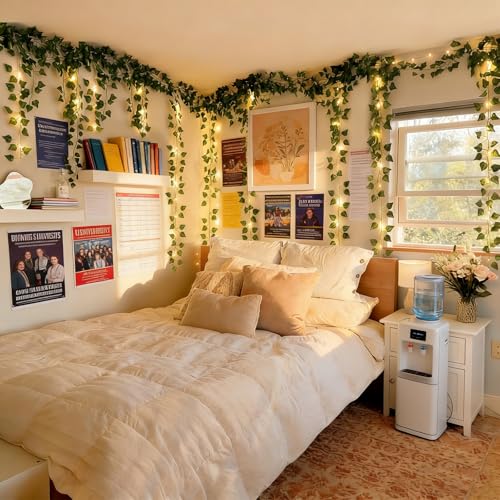 Knitgrip 12 Pcs Fake Vines with Fairy Lights for Room Artificial Ivy Vines - color: Green, size: Pothos Leaves