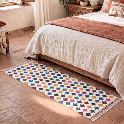 Geometric Runner Rug 2x5 Washable Boho Runner Rug with Tassels