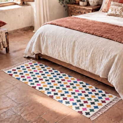 Geometric Runner Rug 2x5 Washable Boho Runner Rug with Tassels