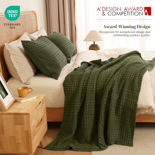 PHF Lightweight 100% Cotton Waffle Throw Blanket for Couch, Capulet Olive - color: 05 Capulet Olive, size: Throw(50"x60")