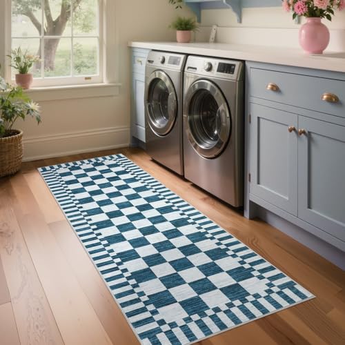 Garvee 2x6 Checkered Kitchen Rugs Washable Rugs for Hallway - color: Modern Plaid - Blue, size: 2' x 6' (Runner)
