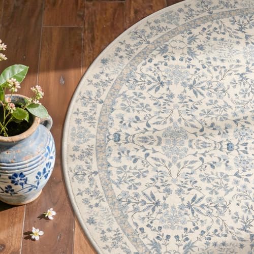 jinchan 2x3 Washable Half Circle Entryway Rug, Vintage Floral, Blue/Cream - color: Blue/Cream, size: 1'9" x 3' (Semicircular)