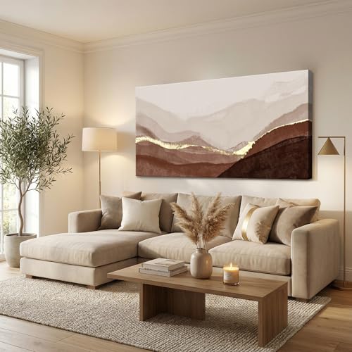 LKY ART Large Abstract Wall Art Canvas Print Mountain Landscape Modern Brown and Gold Tones Decor 30"x58" for Living Room Bedroom Home Office Wall Decoration - color: Gold, size: 58"L x 30"W