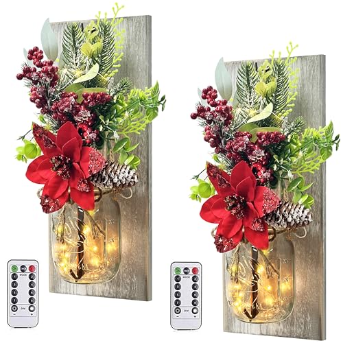 Mason Jar Sconce Decor Rustic Wall Sconces Christmas Wall Art Hanging - color: Rose+Dark Grey Board
