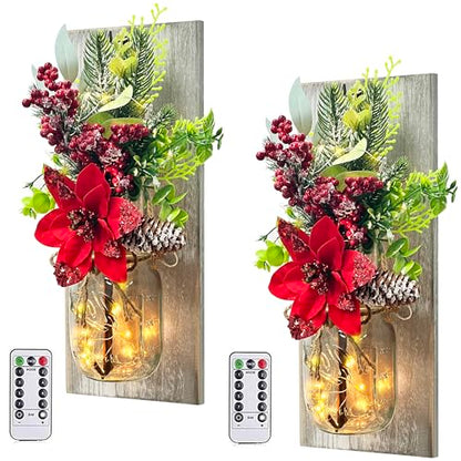 Mason Jar Sconce Decor Rustic Wall Sconces Christmas Wall Art Hanging - color: Rose+Dark Grey Board