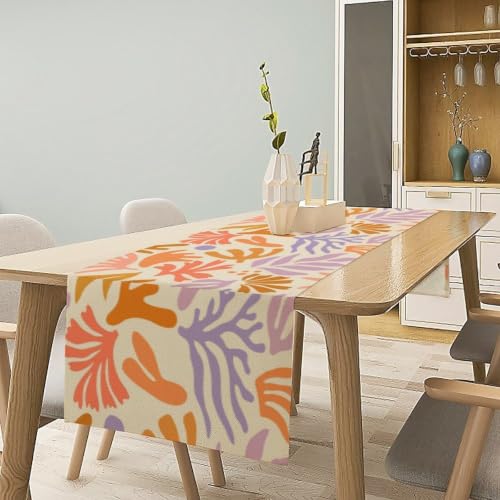 Retro Groovy Flower Table Runner Vintage Abstract Plant Leaf Hippie Seasonal Spring Farmhouse Country Dinner Runner for Home Kitchen Dining Table Party Holiday Decor 13"x36" - color: Orange-26, size: W13"x L36"