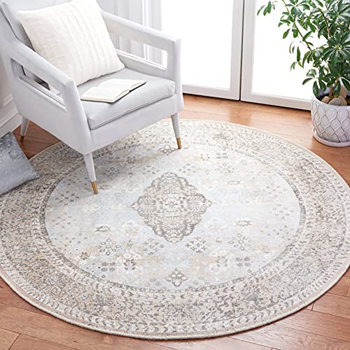 SAFAVIEH Restoration Vintage Collection Area Rug - 8' Round, Beige & Sand, Handmade Wool, Ideal for The Living Room, Dining Room, Bedroom (RVT703B-8R) - size: 8' (Round)
