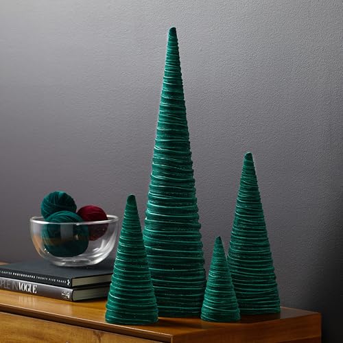 Your Heart's Content Velvet Trees Set of 4 Emerald, Winter Mantle, Valentine Tabletop Tree, Glam Entryway, Shelf Accent, Wedding Centerpiece, Cozy (Emerald) - color: Emerald